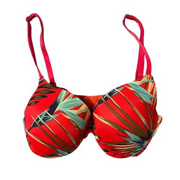 PINK by Victoria's Secrets Red Tropical Palms Wear Everywhere Push-Up Bra 34C - Picture 2 of 10